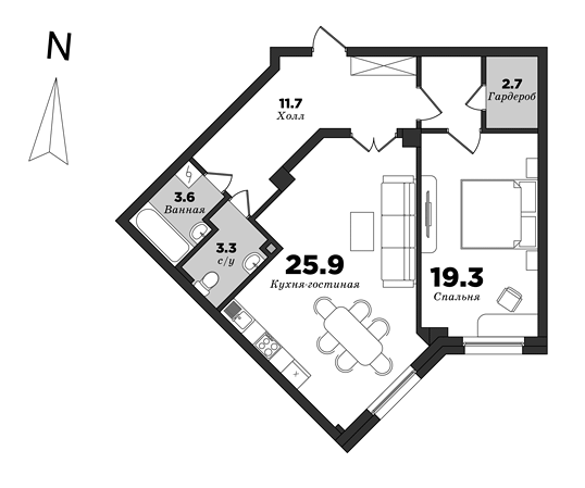 Royal Park, 1 bedroom, 66.5 m² | planning of elite apartments in St. Petersburg | М16